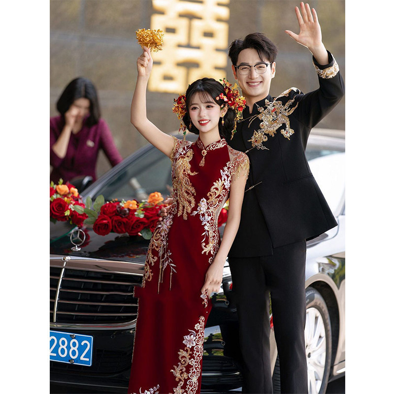 New Chinese-Style Wedding Dress, Bride's Qipao, 2026 New Model, High-End Engagement Dress, Elegant Banquet Attire, Wedding Reception Dress