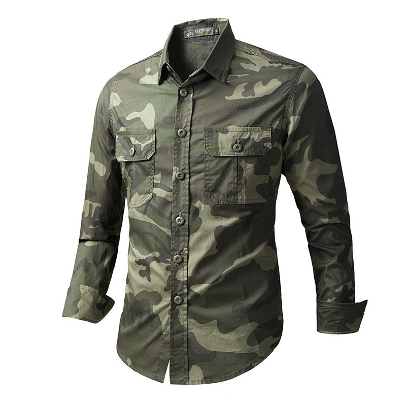 Pure Cotton Washed American-Style Casual Double-Pocket Youth Shirt Summer Thin Long-Sleeved Camouflage Outdoor Casual Shirt for Men Pure Cotton Washed American-Style Casual Double-Pocket Youth Shirt Summer Thin Long-Sleeved Camouflage Outdoor Casual Shirt for Men