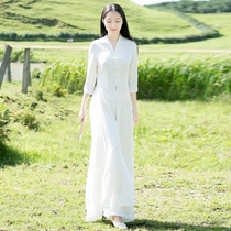Tea suits women Summer sensual China Wind Zen costume Art and style Elegant Everyday dress Long sleeves Zen suit dress suit