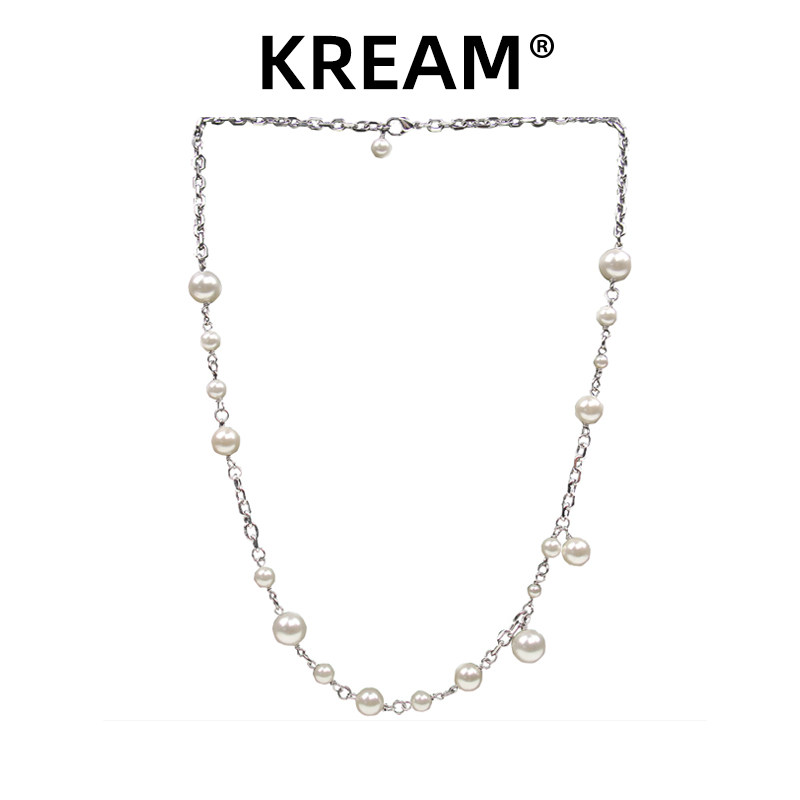 KREAM original Steel Pearl Necklace Silver Pearl Pearl Necklace male and female hip-hop stars with the same style