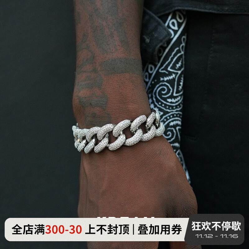 kream ice cuban link Cuban male hip-hop choker necklace full of diamonds bracelet travi scott - Taobao