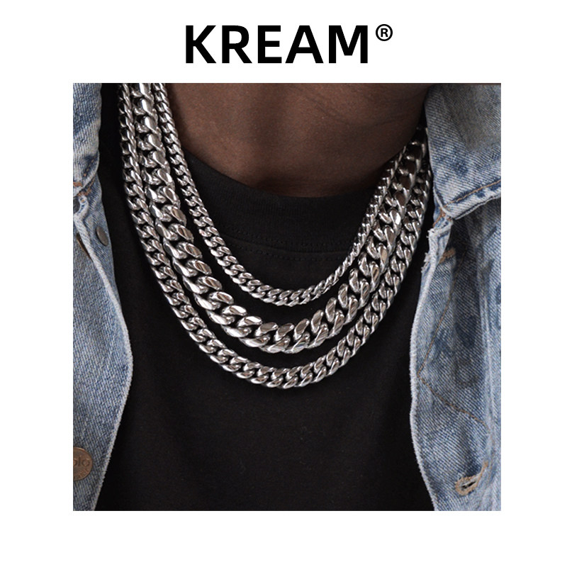 KREAM silver hip hop Cuban chain necklace Europe and the United States trend wild cuban high quality titanium steel men and women chain