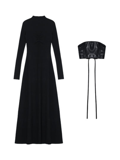 French Black High-Neck Knitted Inner Dress for Women, Autumn and Winter 2025 New Style, Waist-Cinching, Slim-Fitting, Hip-Hugging Long Skirt