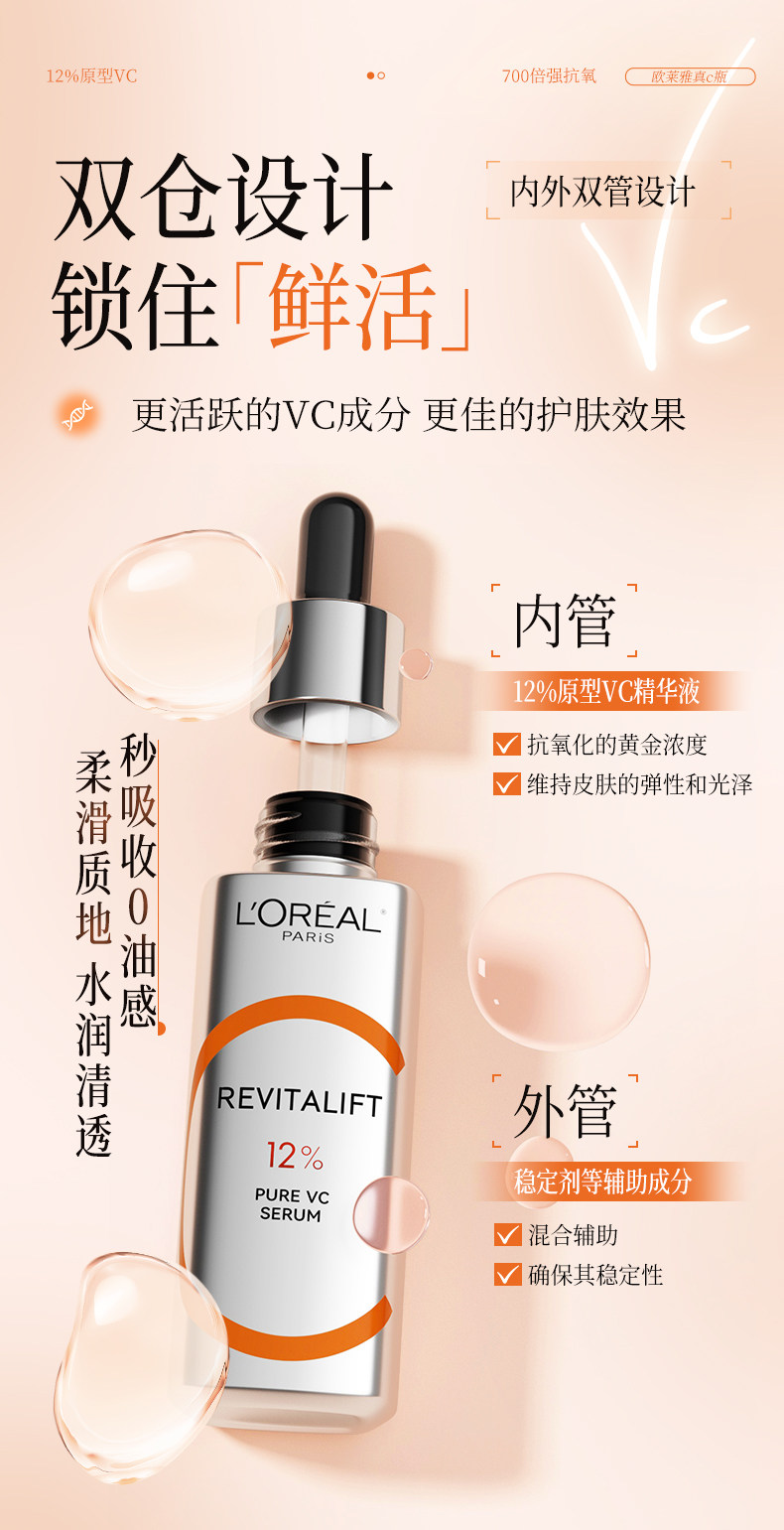 【香港直郵】 法國 巴黎歐萊雅 早C晚A雙抗精華套裝 15ml+15ml 抗氧抗糖 修護抗老 提亮膚色 改善暗沉 日夜分時護理