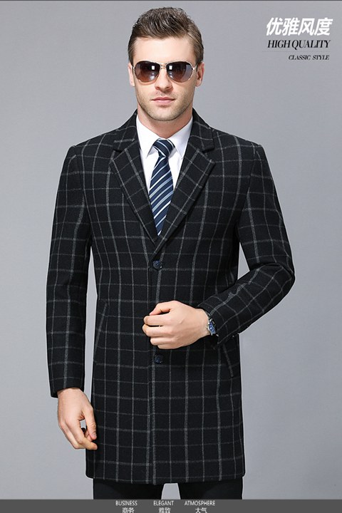 Áo khoác kẻ sọc nam cashmere của Pierre Cardin Áo khoác dài cho doanh nhân trung niên mặc dày cho mùa đông áo khoác nỉ nam