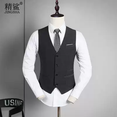 Suit men's autumn Korean slim trend shirt waistcoat shoulder men Business gentleman black plaid horse clip vest