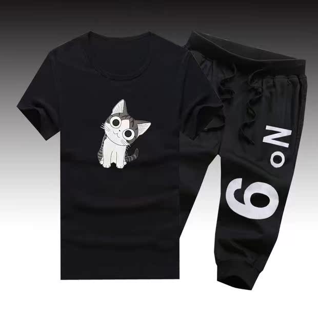 9,9 bộ đồ thể thao mùa hè Quần short nam Hàn Quốc Quần 5 điểm 7 điểm Quần xu hướng sinh viên áo thun ngắn tay quần thun nam