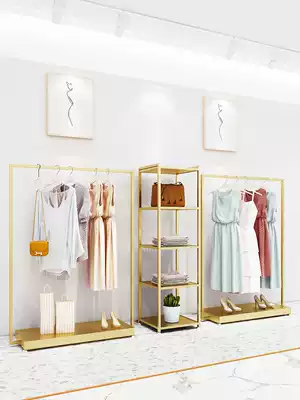 Golden Marriott clothing store display rack Net red women's clothing hangers gold high-end display rack side shoes bag rack