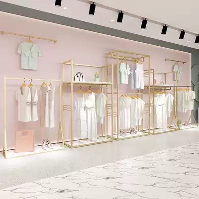 Golden Marriott clothing store display rack floor-standing high-end hangers men's and women's clothing store decoration design special clothing rack