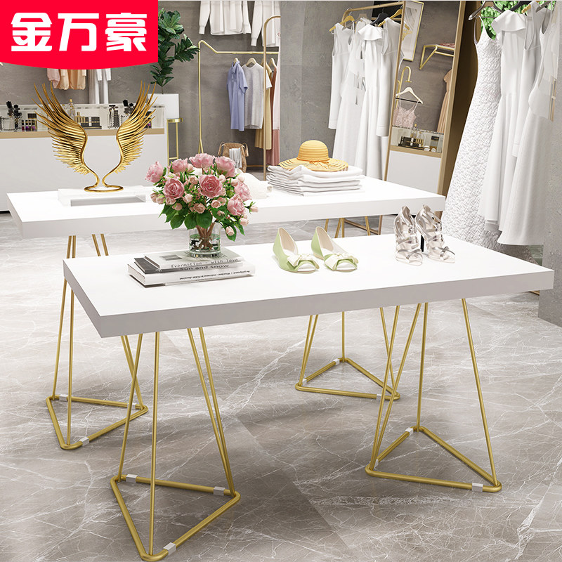 Jin Wanhao clothing store Zhongdao display table flowing water table solid wood table high and low creative combination shop middle long table