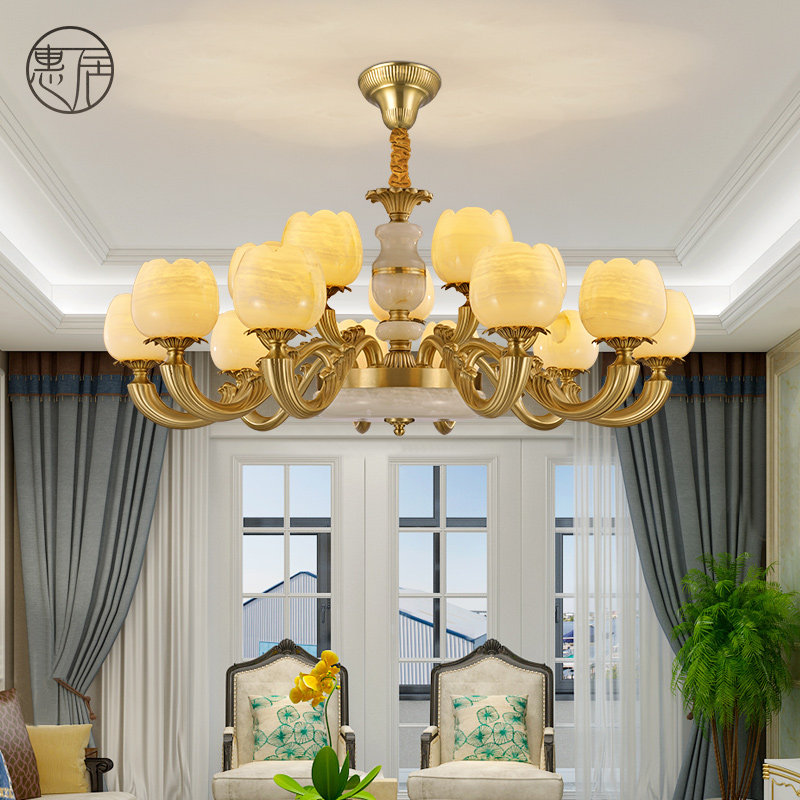 European chandelier living room natural jade all copper lamps villa dining room luxury modern simple bedroom simple European lamps