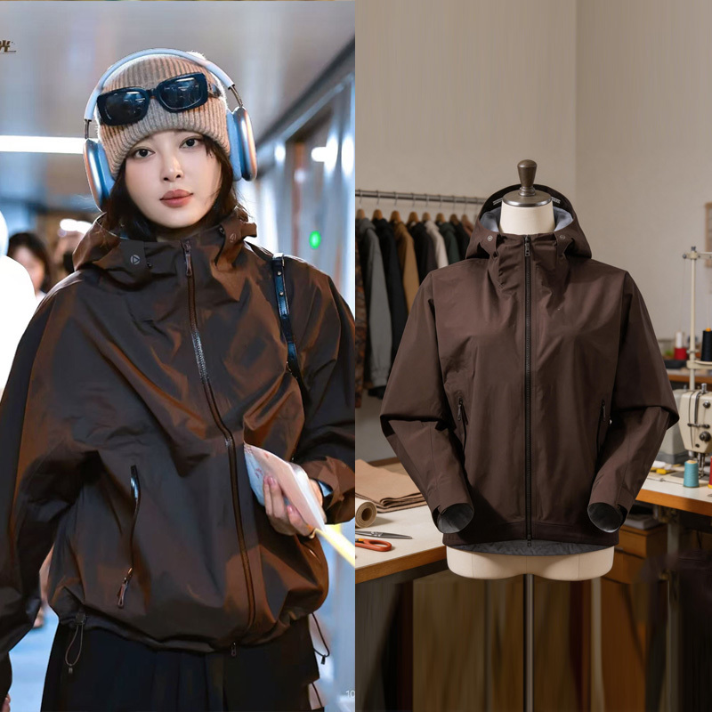 Xin Zhilei's Same Style Hooded Drawstring Windbreaker Jacket for Women, Spring and Autumn Outdoor Windproof Drop Shoulder Loose Workwear Short Jacket Xin Zhilei's Same Style Hooded Drawstring Windbreaker Jacket for Women, Spring and Autumn Outdoor Windproof Drop Shoulder Loose Workwear Short Jacket