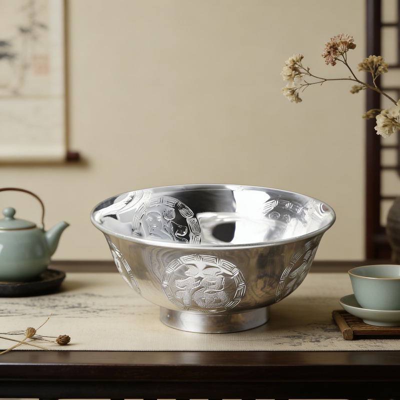 Silver Bowl, Silver Spoon, Silver Chopsticks, 999 Pure Silver Three-Piece Set, Personal Food-Grade Pure Silver, 100 Grams, for Adults and Babies, Household Use