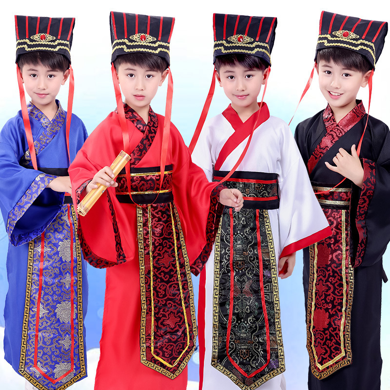 Children's Ancient Costume Han Costume Male Ancient Students Chinese Style Guoxue Costume Children Confucius Minister Stage Performance Costume
