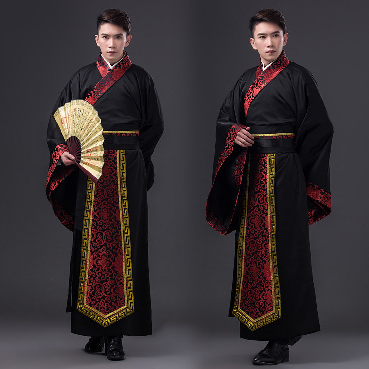 Yichaoer ancient costume Men Ancient costume Han Costume Men Tang Dynasty Han Costume Men's Black Han Costume Straight costume Stage costume