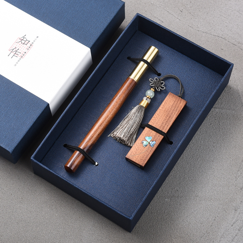 Graduation meeting gift custom printing logo lettering classical Chinese style red wooden signature pen 32gu plate set gift box high-end practical gift men ladies company souvenir business small gifts