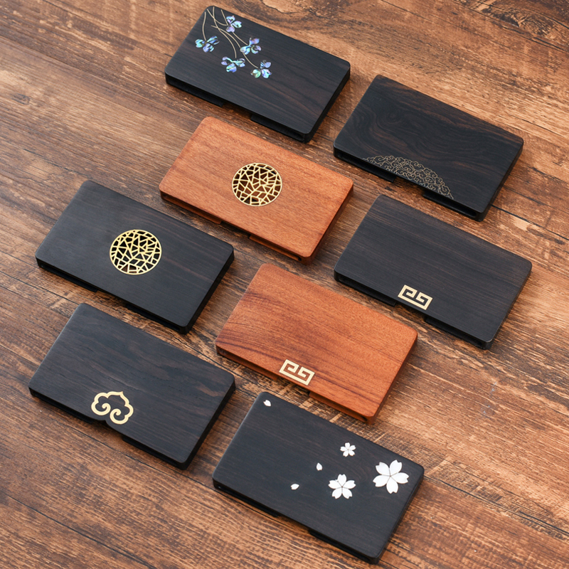 Custom printed logo lettering vintage classic Chinese style mahogany quality business card holder Exquisite creative Ebony wooden business card box High-grade business gifts for men and women company souvenirs business gifts