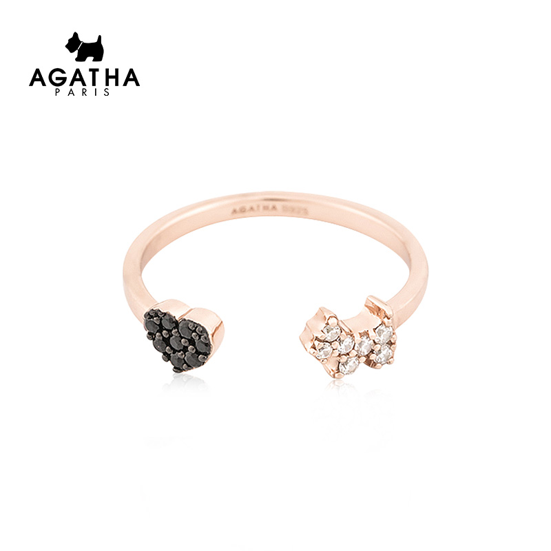 AGATHA 925 silver heart-shaped puppy opening ring minimalist temperament personality ornament ring female couple sending presents