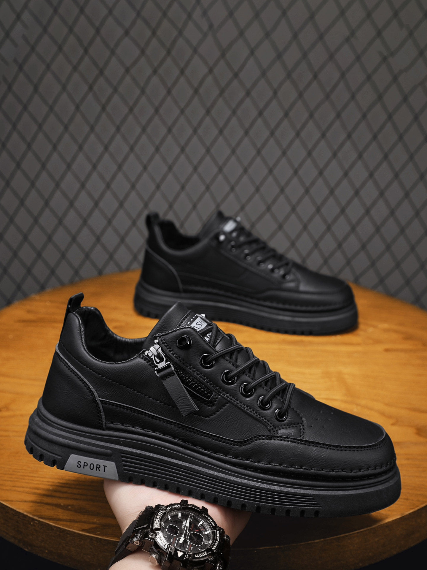 Black Men's Shoes 2026 New Spring Casual Slip-On Flat Shoes Height-Increasing Work Non-Slip Sports Trendy Shoes