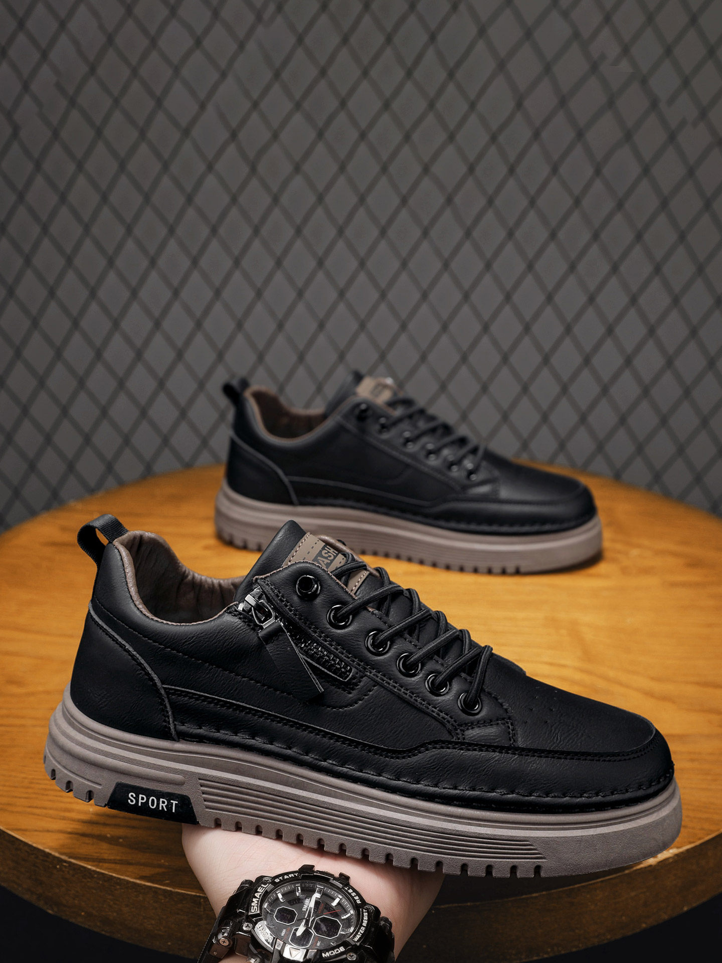 Black Men's Shoes 2026 New Spring Casual Slip-On Flat Shoes Height-Increasing Work Non-Slip Sports Trendy Shoes