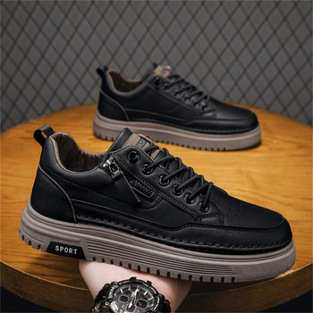 Black Men's Shoes 2026 New Winter Casual Slip-On Flat Shoes Height-Increasing Work Non-Slip Sports Trendy Shoes