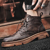 Red-Brown Martin Boots for Men, Winter High-Top Retro British Style Men's Work Boots, Trendy Motorcycle Mid-Top Leather Shoes