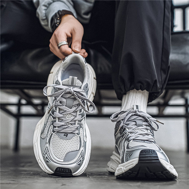 Hong Kong Style Men's Shoes, Winter Breathable Mesh, Youth Thick-Soled Height-Increasing Sports Running Casual High-End Dad Sneakers