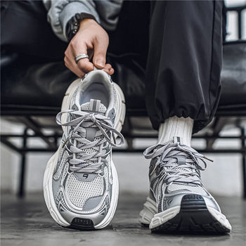 Hong Kong Style Men's Shoes, Winter Breathable Mesh, Youth Thick-Soled Height-Increasing Sports Running Casual High-End Dad Sneakers