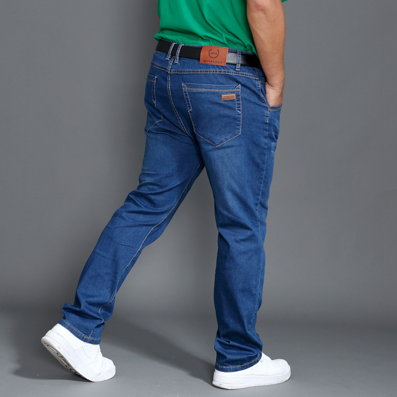 Quần jean dày mùa đông nam quá khổ chất béo cao quần chất béo quần cao eo lỏng lẻo cộng với chất béo kích thước lớn mặc 42 style bụi bặm nam