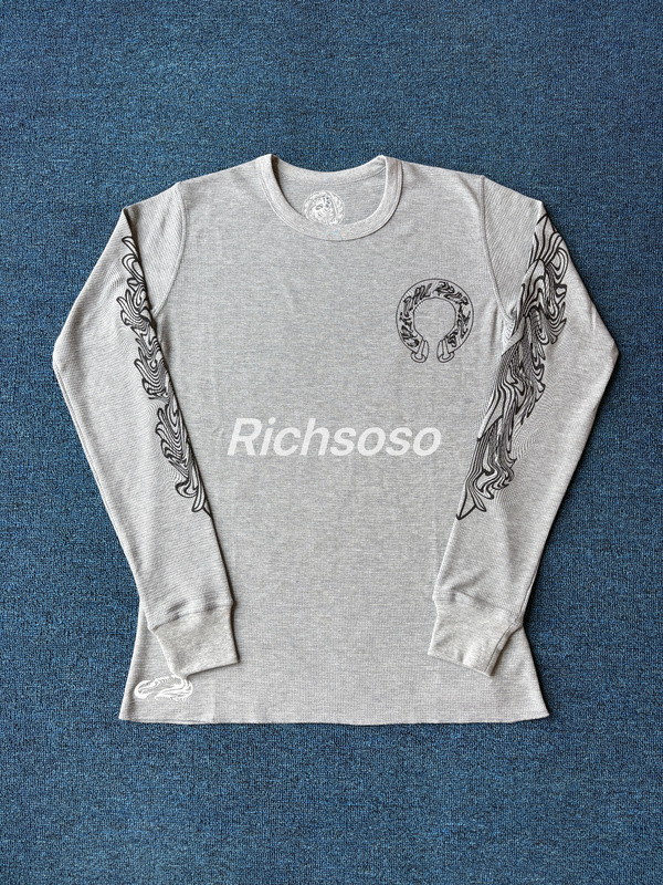 [Strongest Batch] Gray Horseshoe Vine Kirin Arm Print Waffle Long Sleeve Top T-Shirt Unisex