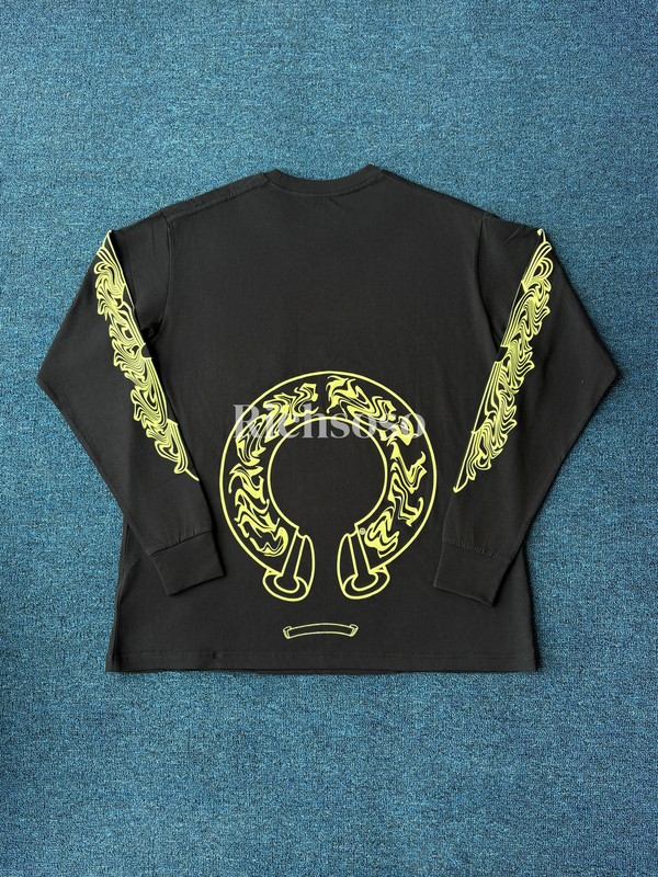 Ceiling Top 2026 New Black Fluorescent Yellow Horseshoe Unicorn Arm Print Long-Sleeved Top T-Shirt Unisex Ceiling Top 2026 New Black Fluorescent Yellow Horseshoe Unicorn Arm Print Long-Sleeved Top T-Shirt Unisex