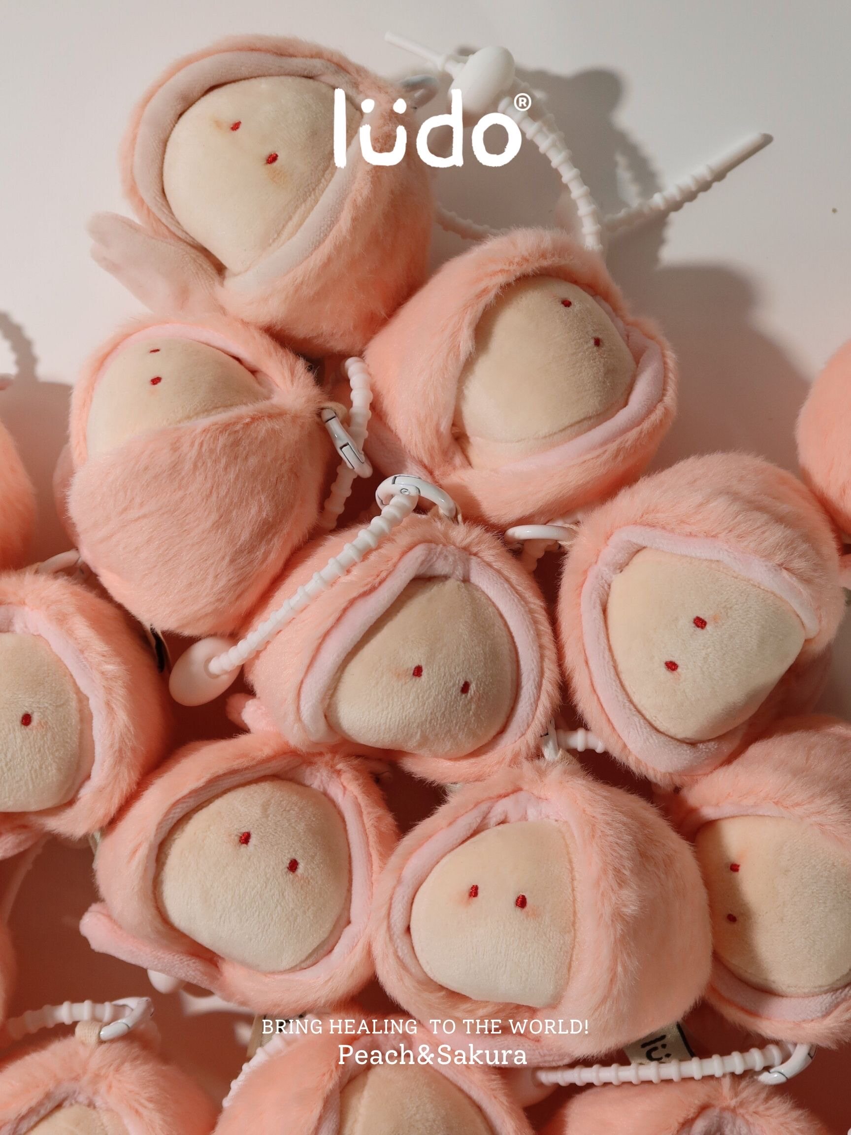 LUDO Peach & Sakura Bald Fruits Plush Keychain detail image