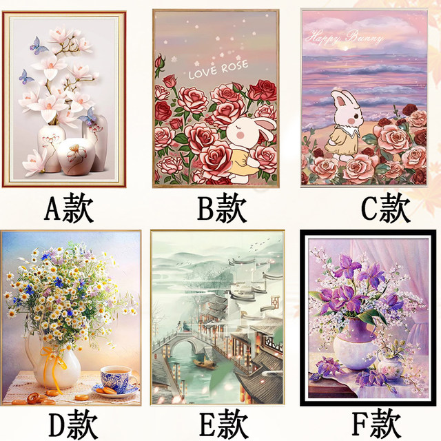 2024 ໃຫມ່ 5d Diamond Painting Rose Rabbit Living Room Handmade DIY Stickers Small Pieces Cartoon Cross Stitch Rhinestones 2023