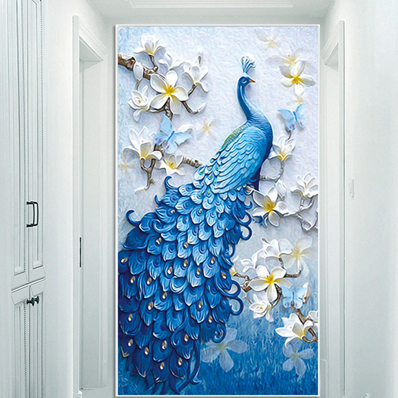 5D diamond painting new 2020 peacock full diamond living room crystal point tile show entrance beaded cross stitch 2021