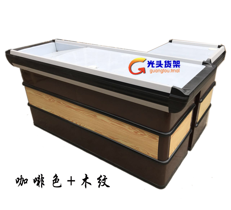 Supermarket Cashier Silver Counter Pharmacy Display Cabinet Table Inlaid Wood Grain Collection Counter Stainless Steel Table Surface Water Fruit Shop Counter