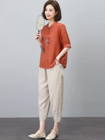 Комплект, летняя модная летняя одежда для матери, из хлопка и льна, китайский стиль