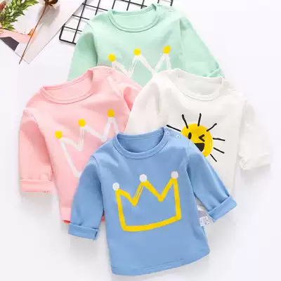 Baby long-sleeved cotton T-shirt spring and autumn clothes white bottoming shirt top thin spring clothes Boys and girls baby children's clothing
