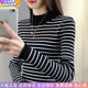 Half turtleneck striped western style sweater top 2024 autumn and winter new style slim inner layering shirt thick sweater women's clothing