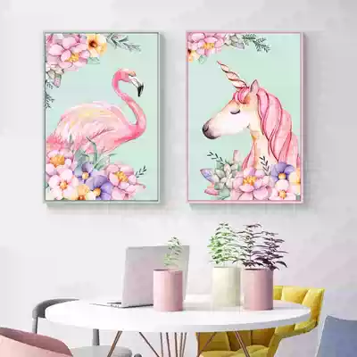 diy digital oil painting oil oil painting decoration mural hanging painting Flamingo unicorn painting hand-painted handmade
