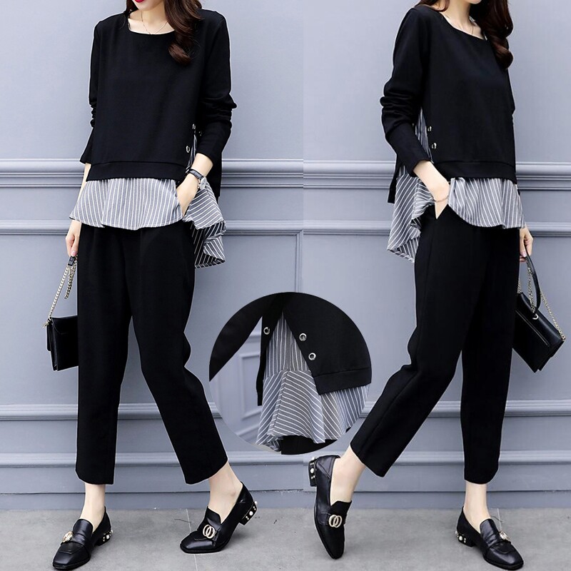 2022 Korean version of early fall big size women's clothing micro-fat mm younger sister the new slimmer and slim foreign pie long pants suit trendy