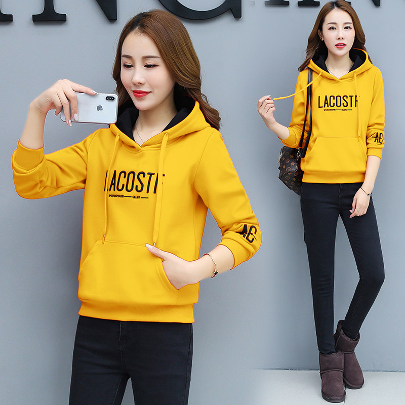 Plus Fleece thickened Lianhood Sports shirt Female loose Han version 2022 New spring autumn Winter Ocean sends a long sleeve blouse 100 hitch