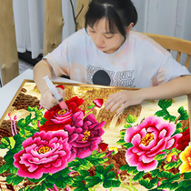 2021 diamond painting full diamond new living room flower blooming rich peony flower figure Masonry 5d dot paste cross stitch 2020