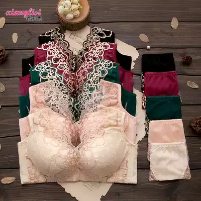 Xianglisi adjustment summer underwear lace vest style without steel ring bra full Cup sexy deep V gathering thick text suit