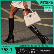 Fabe Fei 2021 autumn and winter new womens boots patent leather thick-heeled high-heeled boots womens European and American fashion plus velvet knee-length boots