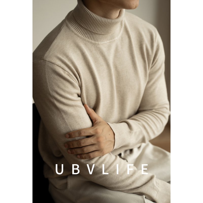 Ubv Machine Washable Merino Wool Lyocell Turtleneck Knitwear Men's Base Layer Sweater 2025 Autumn Warm Inner Layer Sweater