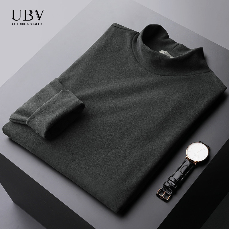 Winter and autumn coat half high neck double-sided velvet velvet light business slim body warm base shirt men long sleeve T-shirt