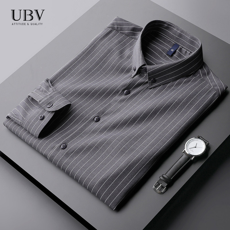 Spring and autumn slim fit Ironing Light Business Stripes to Work Career Shirt Men's Long Sleeves Casual inch Shirt Body Positive Dress Shirt