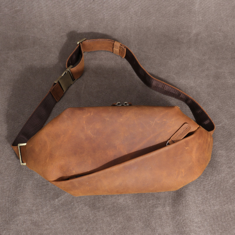 Crazy Horse Leather Waist Bag Phone Bag Men's Waist Bag Pure Cowhide Vintage Fashion Versatile Trendy Genuine Leather Crossbody Chest Bag