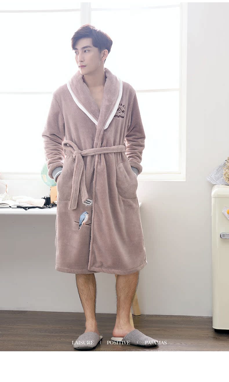 Mùa thu và mùa đông dày flannel vài chiếc áo ngủ nam màu nhung san hô đồ ngủ nữ áo choàng tắm mùa đông cộng với áo choàng dài - Night Robe đồ ngủ pijama