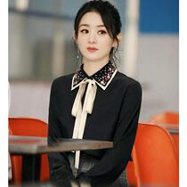 Star Zhao Liying Yang Ying with the same paragraph 22 early spring and summer new real silk shirt female nail drill with color shirt blouse